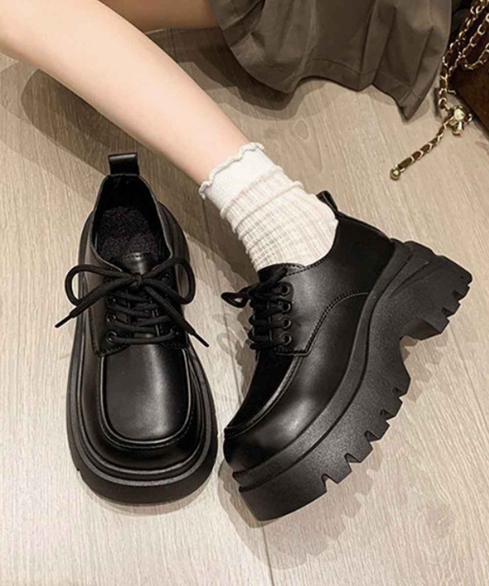 厚底ローファー ボリューム底 編み上げ靴
