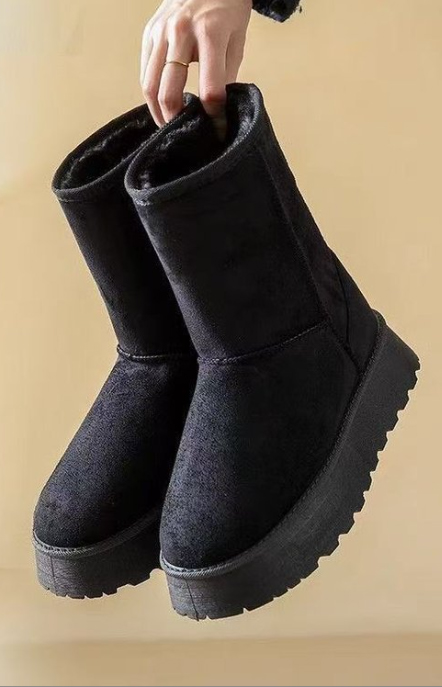 2025新作 女性用 厚底 もこもこ 暖か ムートン風 ブーツ 裏起毛