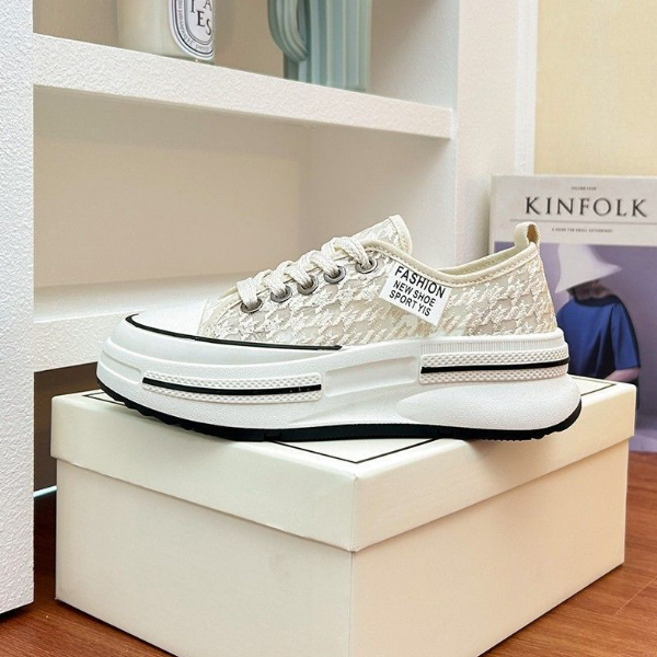 透け感レース厚底スニーカー千鳥格子柄美脚効果