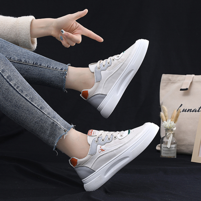 女性用配色厚底スニーカー通気性抜群復古風紐靴