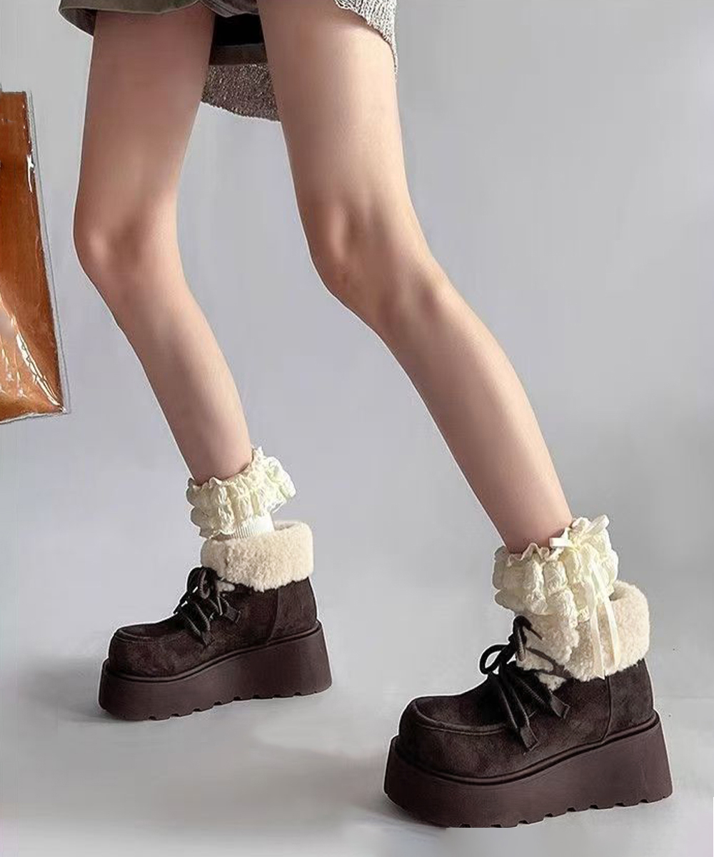 厚底ムートンブーツ編み上げショートブーツ