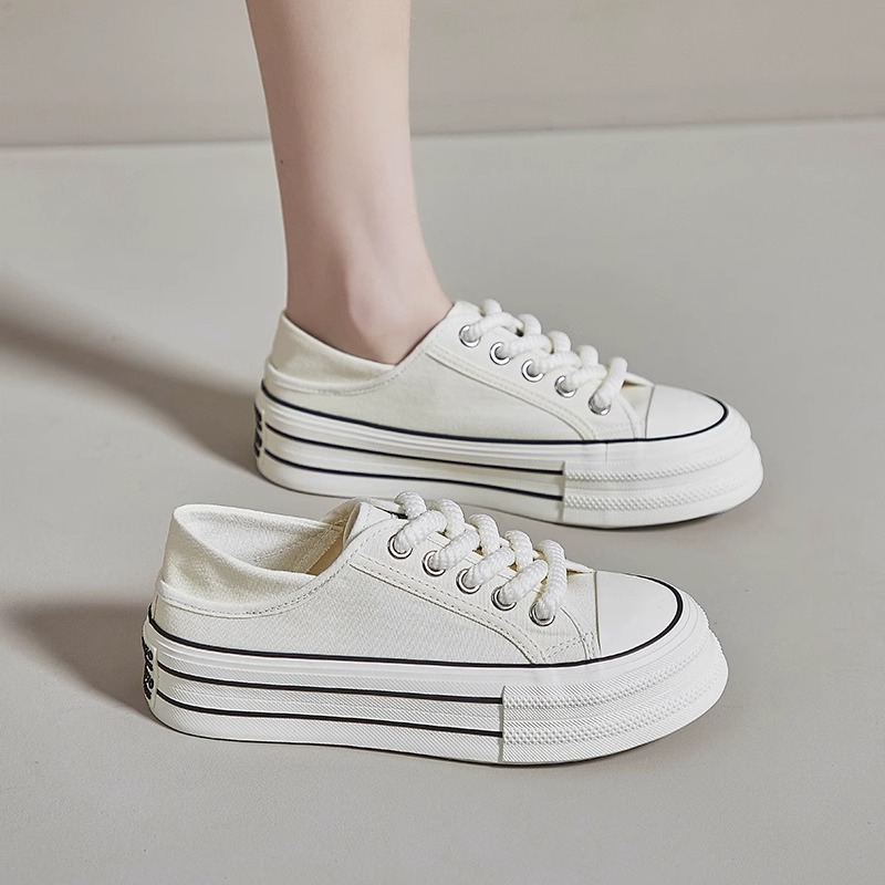 厚底スニーカー 紐付きローカット 女性用カジュアル靴