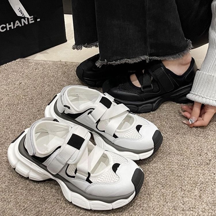 【スポーティデザイン×通気メッシュ×韓国系】4.0cm厚底サンダル