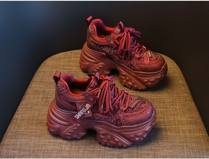 厚底 きらめくラメ素材のボリュームソール厚底スニーカー