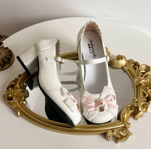 可愛いリボン付き厚底パンプス ロリータ風