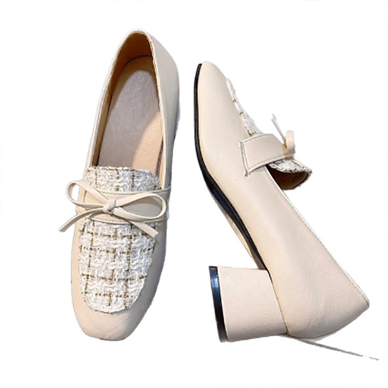 【美脚・脚長】ツイード風 厚底パンプス（5cmチャンキーヒール・歩きやすい）レディース