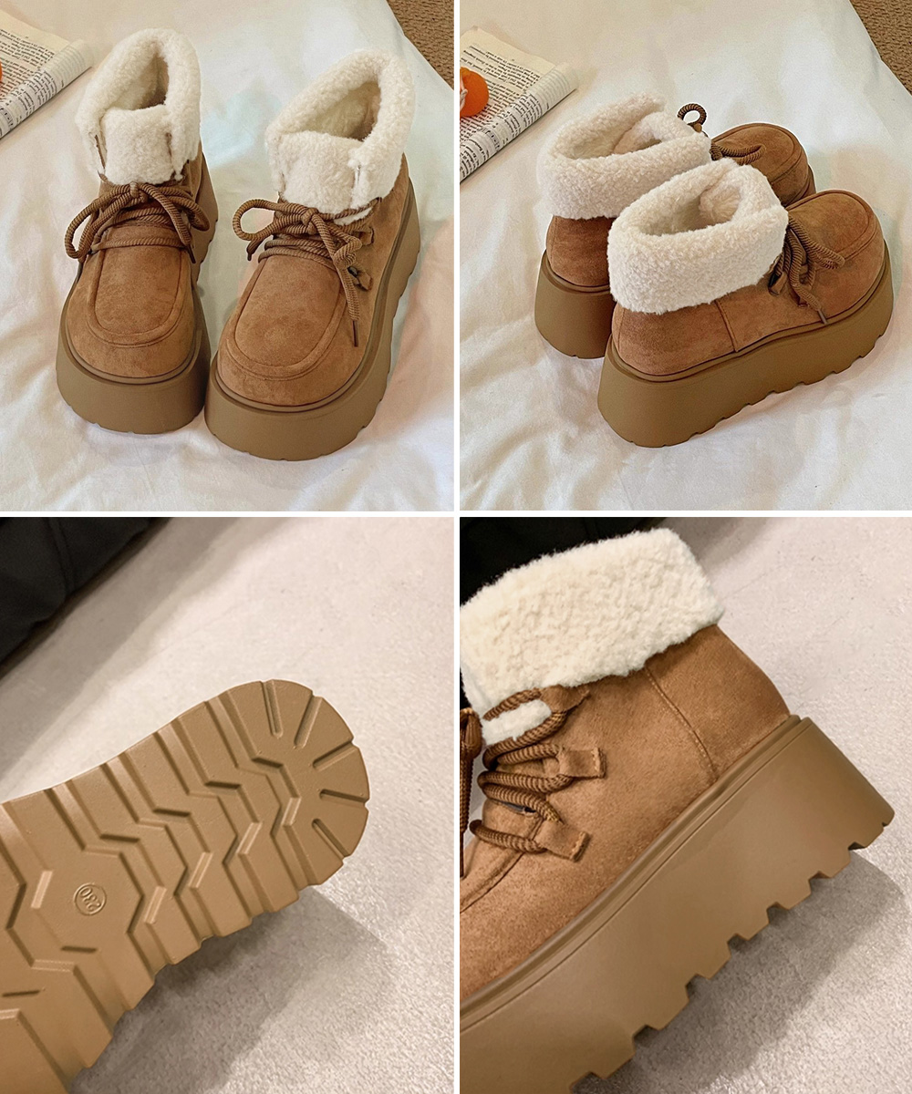 厚底ムートンブーツ編み上げショートブーツ