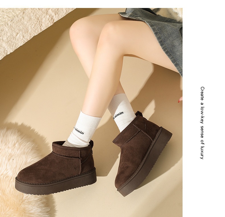 2025新作 レディース ムートン風厚底ブーツ 裏起毛 もこもこ