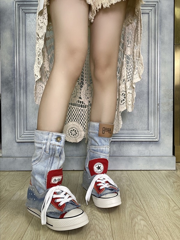 厚底デニムスニーカー ハイカット レッグカバー付き レディース