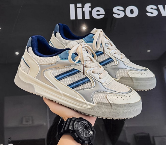 厚底スポーツシューズ メンズ運動靴 ローカット三本線