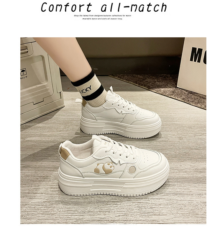 レディース厚底パンダ柄スニーカー白色可愛いローカット靴