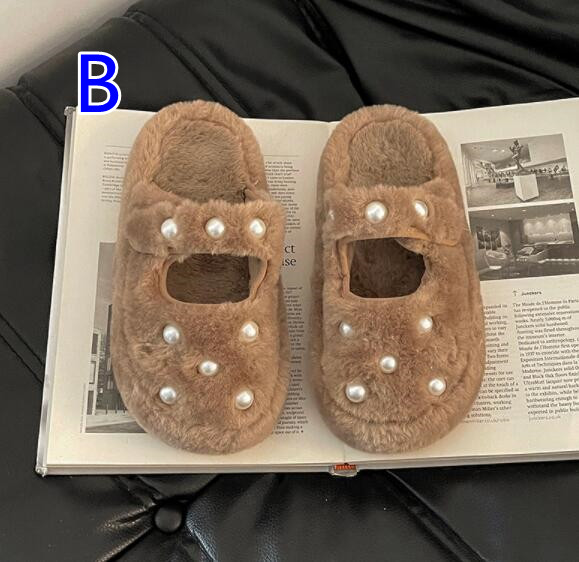 【上品ふわもこ】パール×ファー厚底サンダル（5cm・秋冬つっかけ）