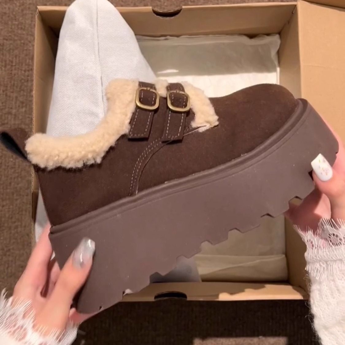 冬新作 裏起毛 防寒ブーツ 厚底 もこもこ 女性靴
