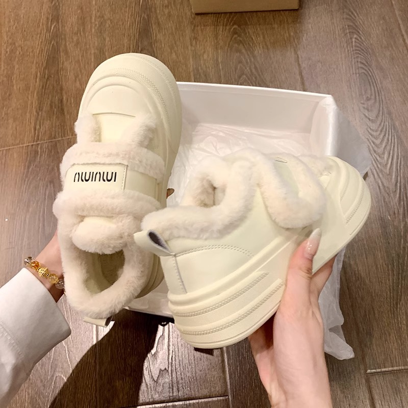 厚底 ふわふわボア付き厚底ハイカットスニーカー