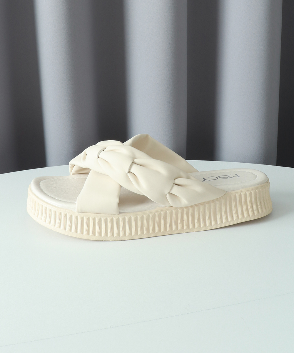 レディース厚底サンダル リボン付きスリッパ