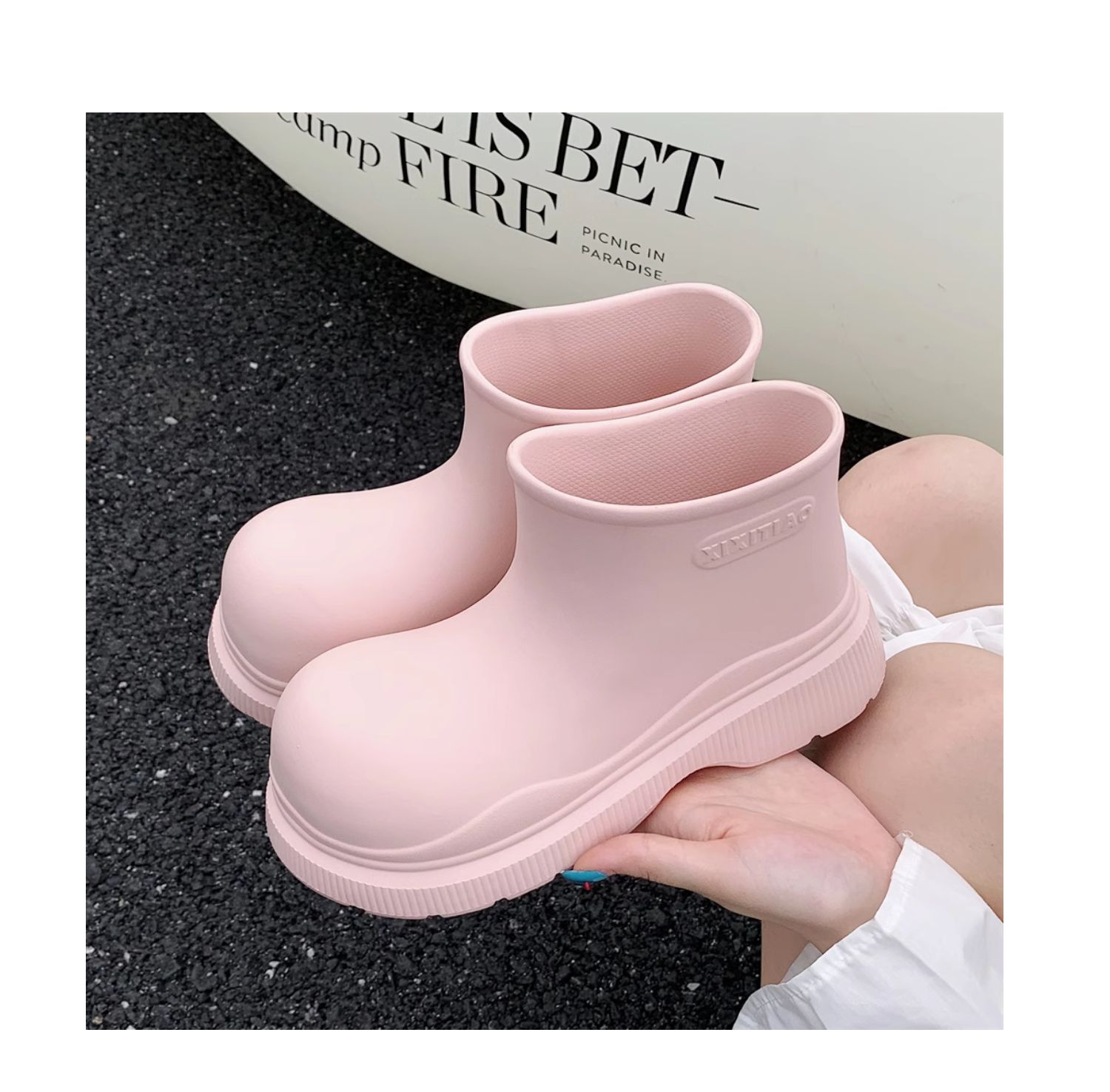 厚底 すっきりシルエット厚底ショートレインブーツ