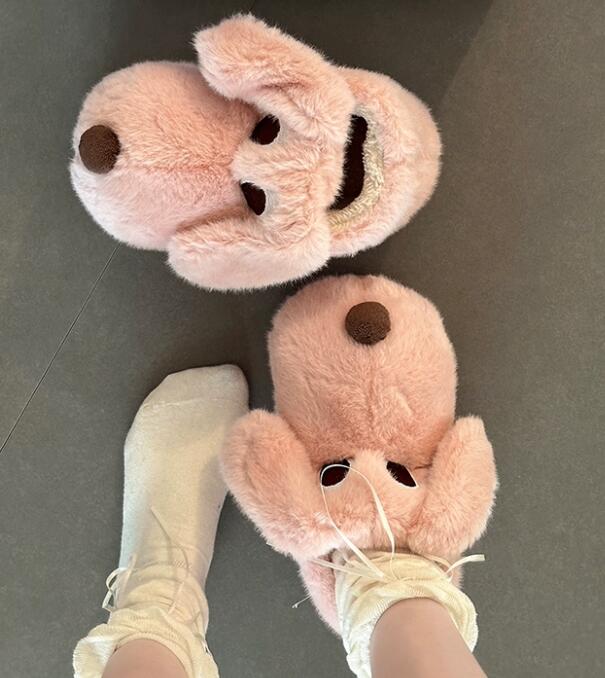 【ほっこり可愛い】犬モチーフ厚底ルームシューズ（3cm・もこもこファー・秋冬）