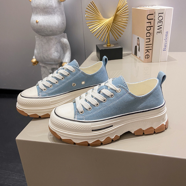 厚底キャンバススニーカー ローカット 美脚効果 レースアップ