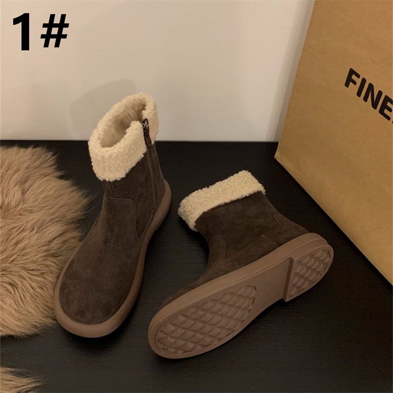2024冬新作 ベロア厚底ショートブーツ 裏起毛防寒