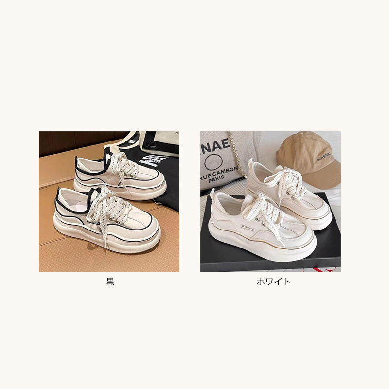 【白スニーカー×美脚スタイルアップ×韓国系】5.0cm厚底スニーカー