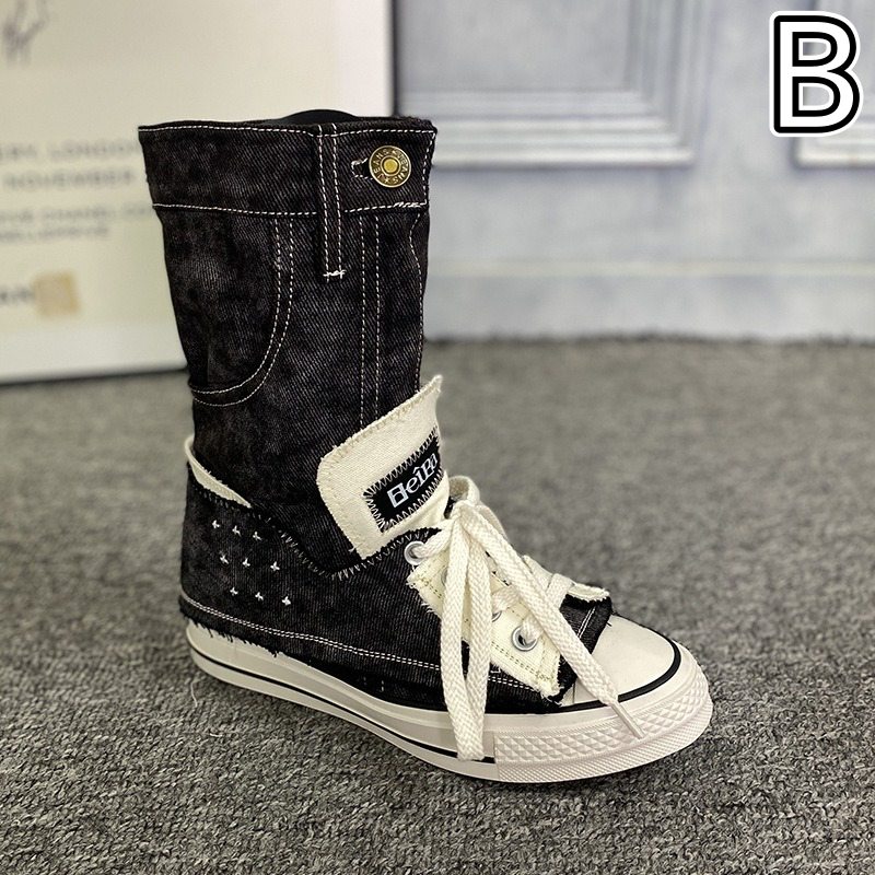 厚底デニムスニーカー ハイカット レッグカバー付き レディース