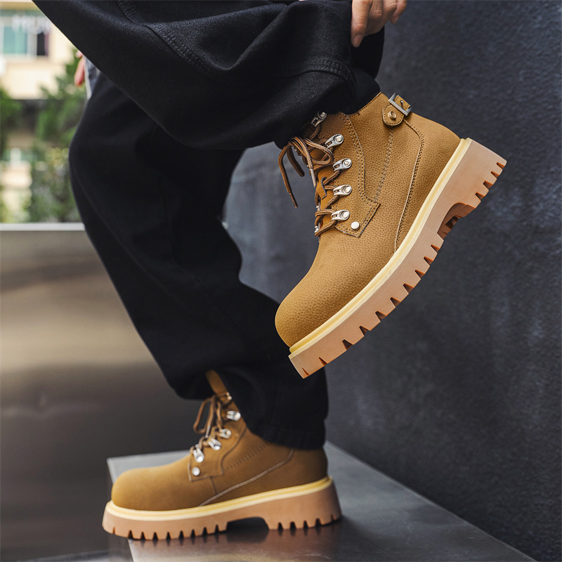 男女兼用ハイカット厚底作業靴 全3色 野外対応重厚ブーツ