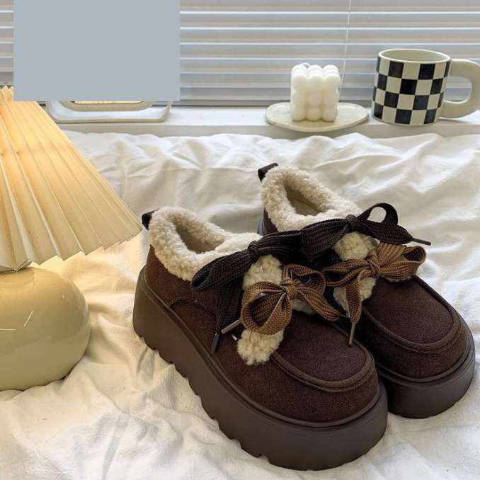 厚底ムートン調ブーツ レディース裏起毛防寒ショートブーツ