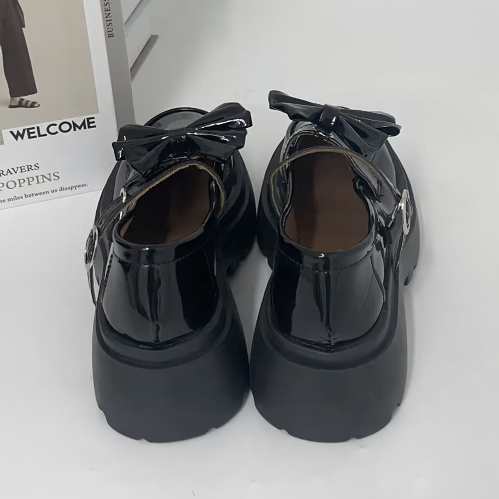 厚底ローファー レディース 取り外し可能リボン付き