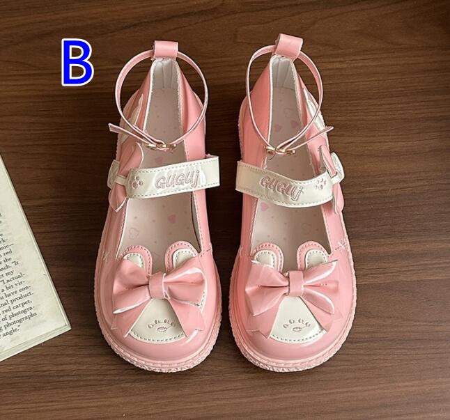 厚底パンプス 姫系りぼん付きストラップ靴 甘可愛い