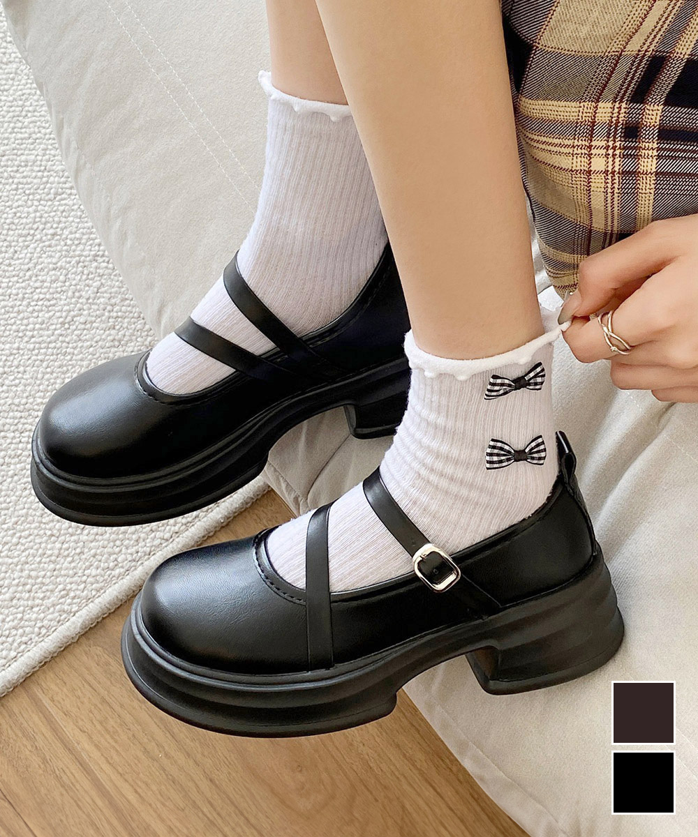 厚底ローファー レディース 二重ベルト 美脚 学院風