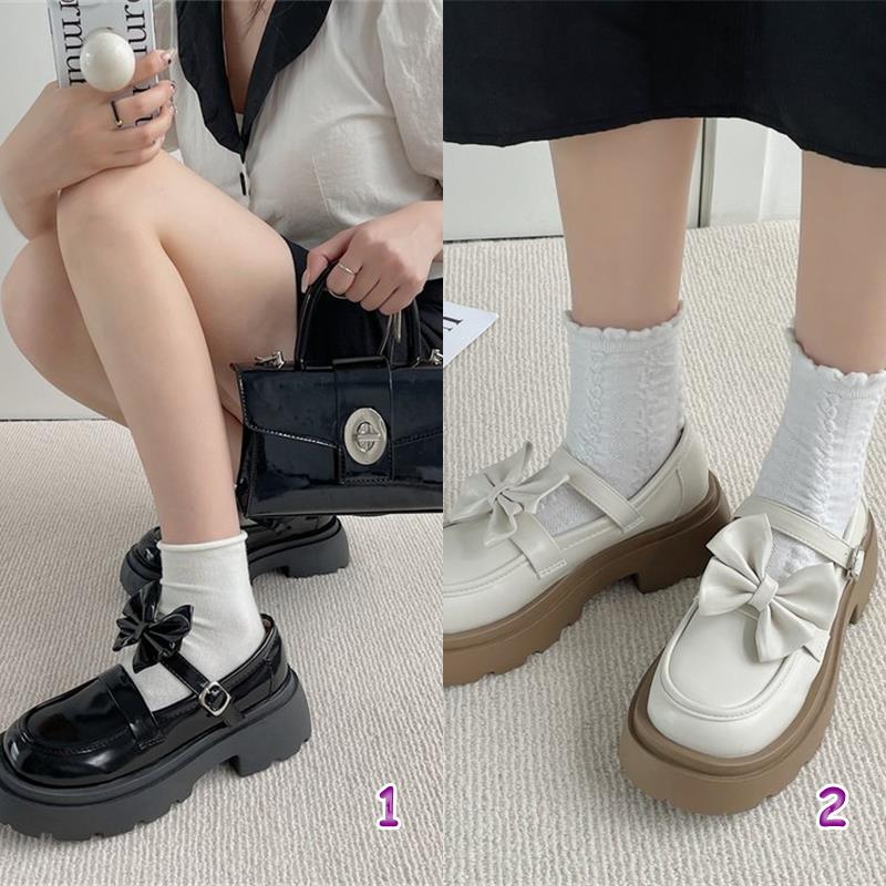 リボン付き厚底ローファー韓国風女性用靴