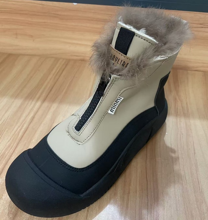 女性用厚底雪ブーツ裏起毛ショート丈ジッパー付き