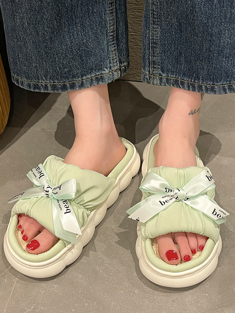 厚底 ふわもこリボン厚底サンダル
