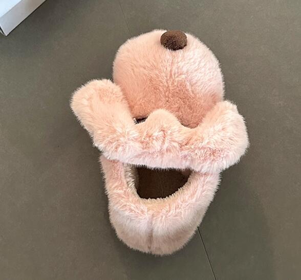 【ほっこり可愛い】犬モチーフ厚底ルームシューズ（3cm・もこもこファー・秋冬）