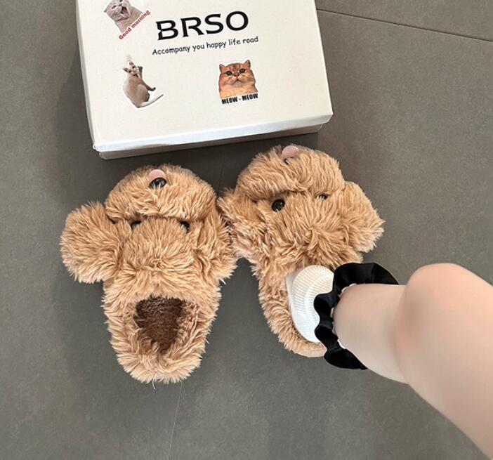 【ほっこり癒し】犬顔もこもこ厚底スリッパ（3cm・秋冬つっかけ）