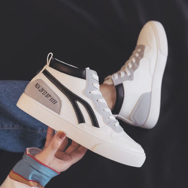 女性用厚底スニーカー白色紐靴滑り止め脚長効果