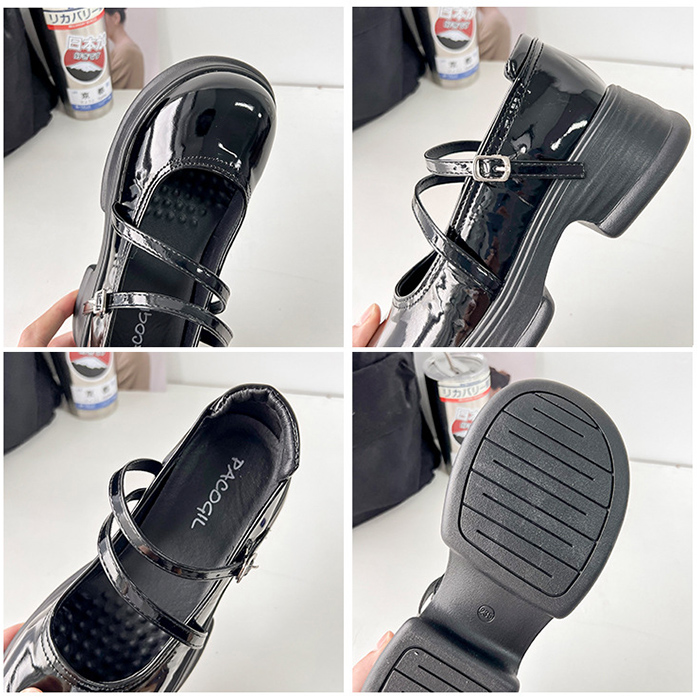 厚底パンプス ダブルストラップ 4.5センチヒール 美脚効果