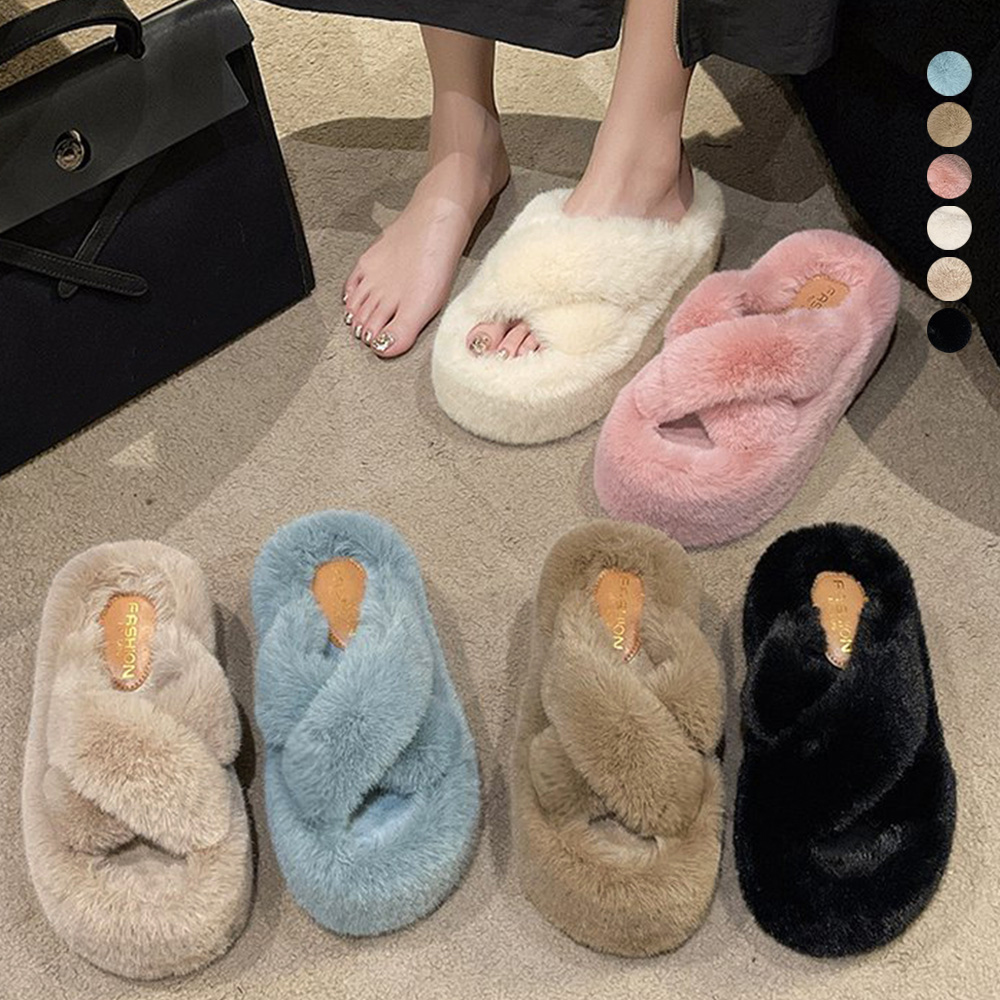 もこもこファー厚底ルームシューズサンダル