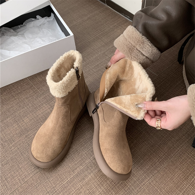 2024冬新作 ベロア厚底ショートブーツ 裏起毛防寒