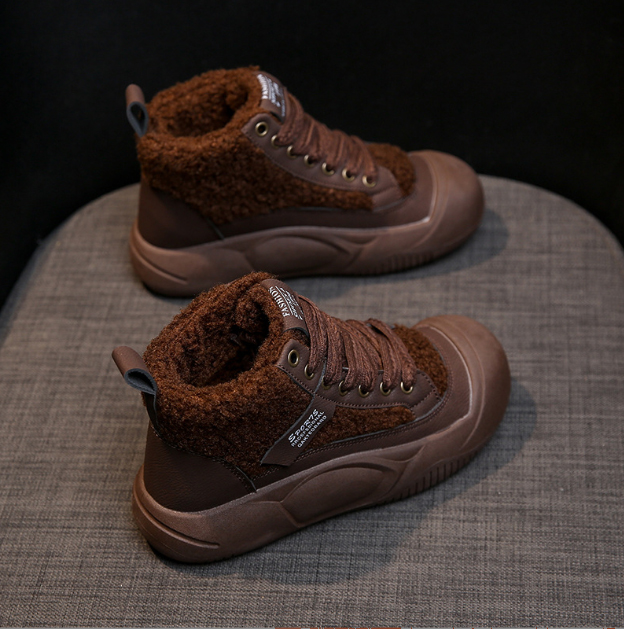 裏ボア付きハイカット厚底靴レディース紐靴防寒