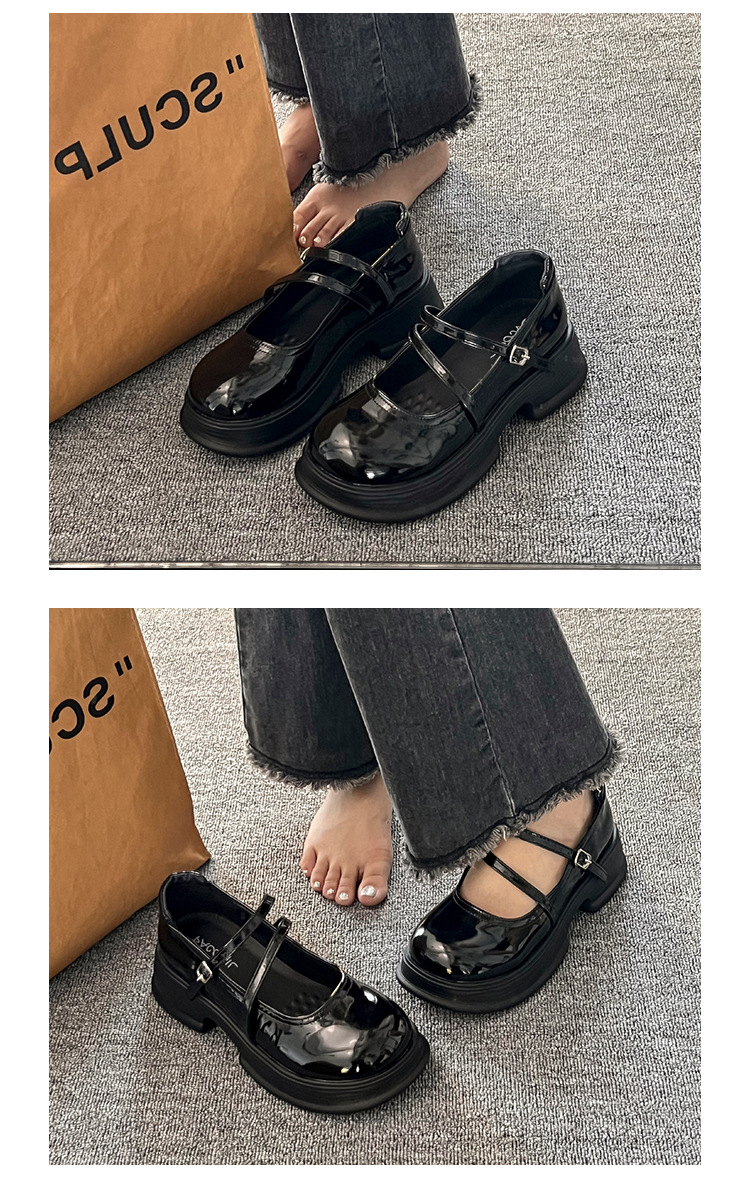 厚底パンプス ダブルストラップ 4.5センチヒール 美脚効果