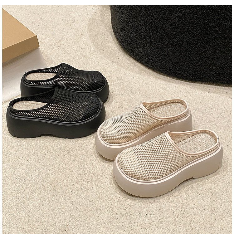 厚底サンダル メッシュ 軽量 美脚効果 通気性抜群 滑り込み型