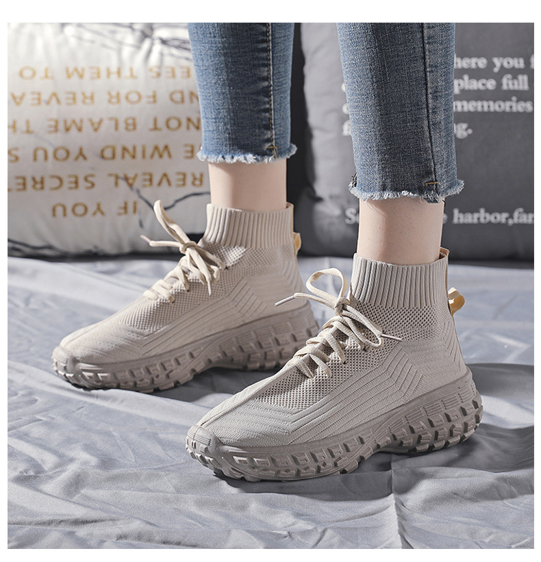 女性用ハイカット厚底靴 通気性編み込み運動靴