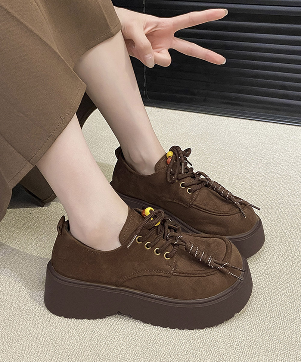 厚底ローファー 編み上げ 韓国風 歩きやすい靴
