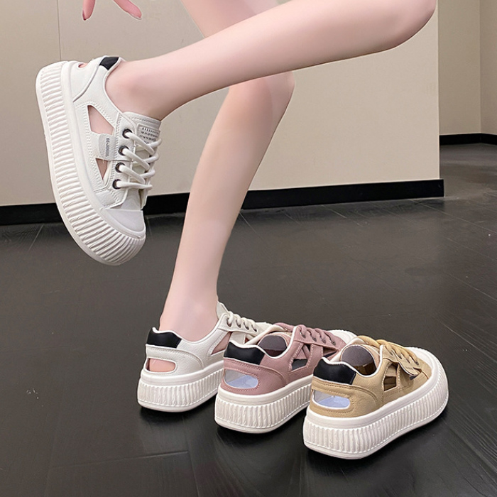 【通気メッシュ×軽量スタイルアップ×韓国系】4.5cm厚底サンダル