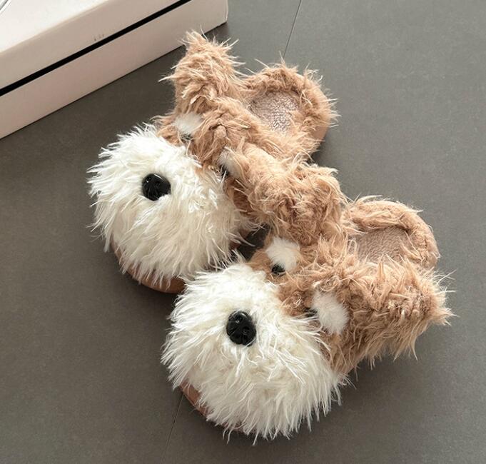 【ふわふわ暖か】犬モチーフ厚底ルームシューズ（4cm・もこもこファー・室内履き）