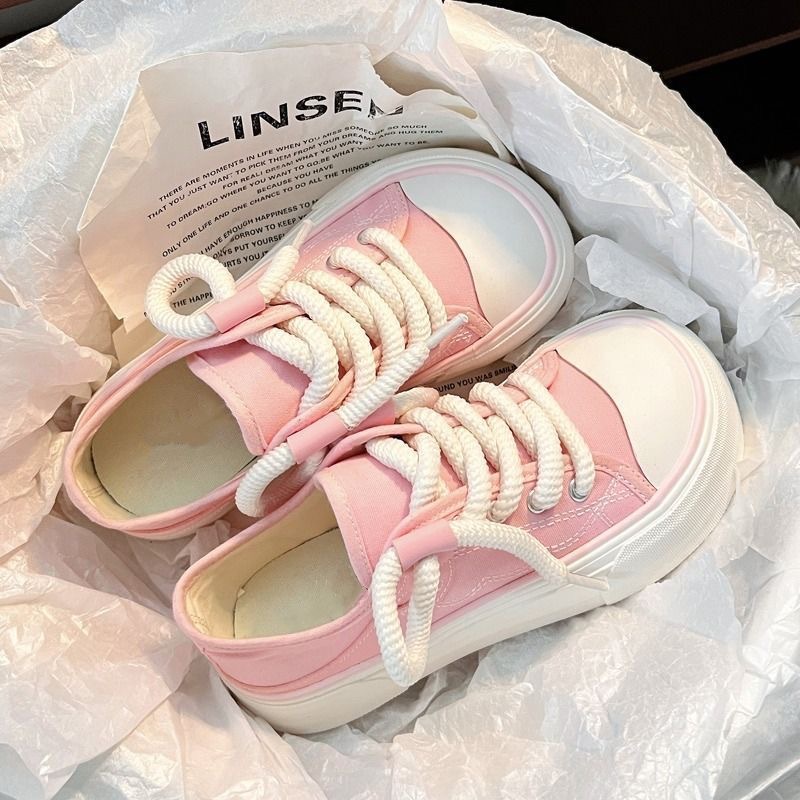 【白桃色バイカラー×軽量スタイルアップ×韓国系】6.0cm厚底スニーカー